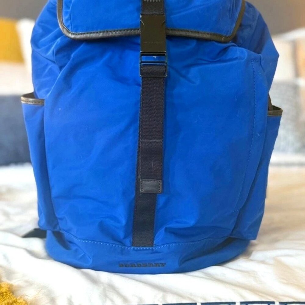Burberry Blue Nylon Backpack – Leather Trim